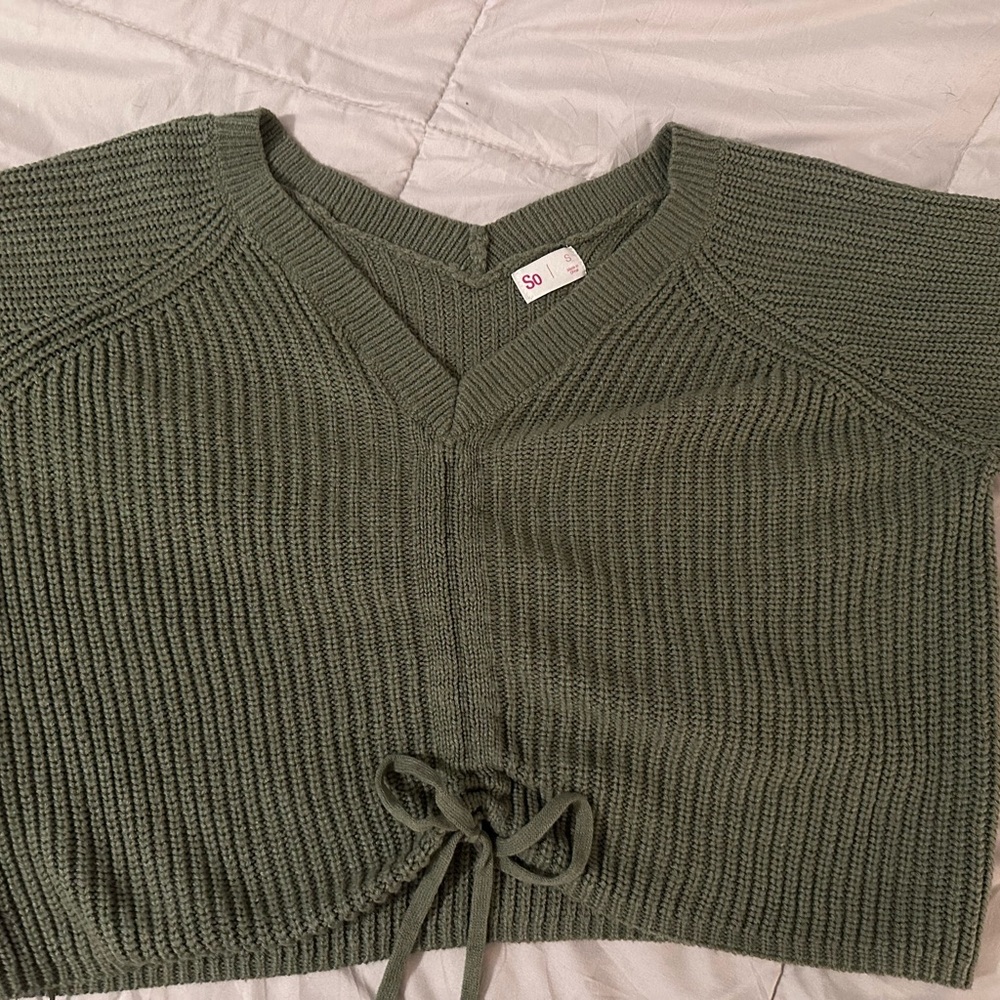 Green Knit Sweater with Tie Detail